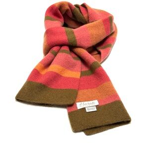 Harati Striped Cashmere Scarf in Coral, Olive & Mustard